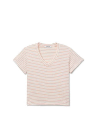ELLIOT SWEATER STRIPE V NECK TEE - CLEMENTINE STRIPE