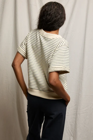 Briggs French Terry Stripe V-Neck SS Sweatshirt - Natural Charcoal