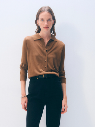 Superfine Merino Polo - Burnt Caramel