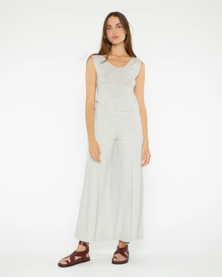 Heather Grey Ponte Knit Wide Leg Pant: Cropped
