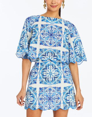 Pilar Scallop Mini Skirt- Azulejo Blue