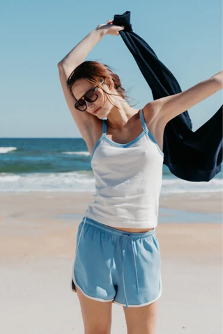 Cherry Cotton Ringer Tank - Pacific Blue / Bright Ivory
