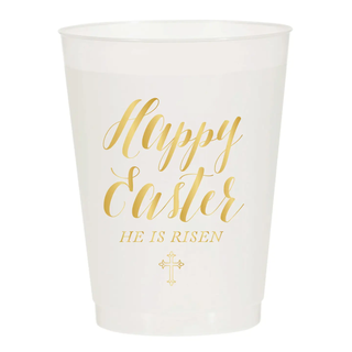 He Is Risen Gold Happy Easter Cross Frosted Cups - Easter