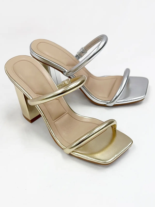 Chicago Squate-Toe Thine Double Strap Mule Heel
