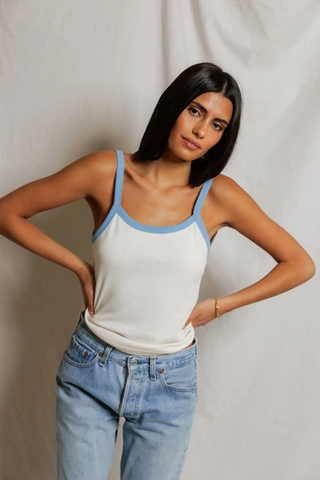 Cherry Cotton Ringer Tank - Pacific Blue / Bright Ivory