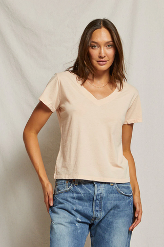 Hendrix Cotton Boxy V Neck Tee - Peaches & Cream