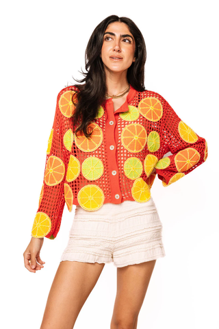 Crochet Lemon, Lime & Orange Button Up Sweater