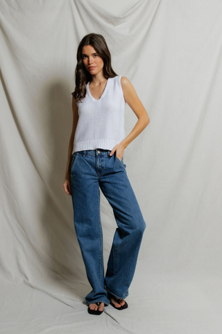 Peggy Cotton Sweater Tank Top - White