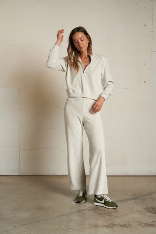 Kiva - Velour 3/4 Zip Sweatshirt - Oatmeal