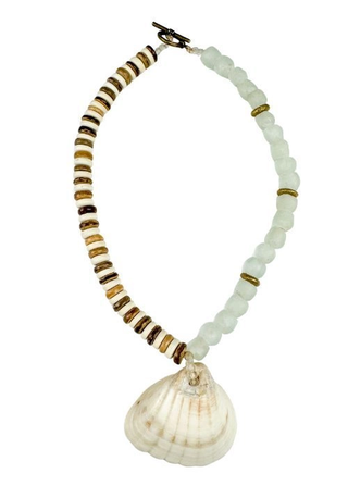 Tribal Shell Necklace - Mist + Camel