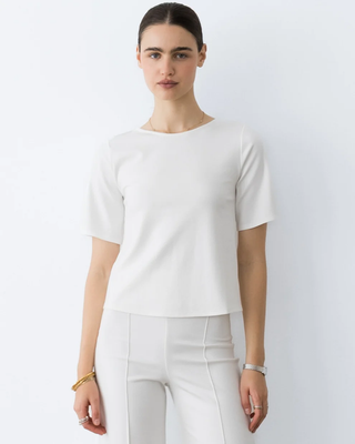 Ponte Knit Extended Short Sleeve Top - Off-White