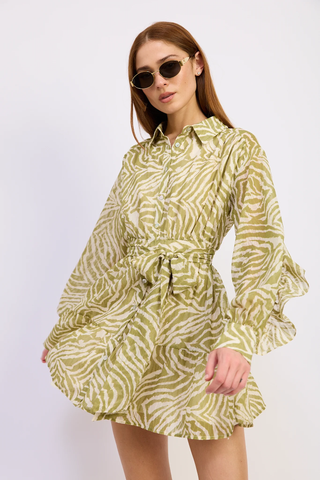 Skylar Mini Dress - Off White Chartreuse