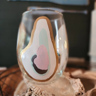 Hand Painted Oyster Stemless Wine Glass - Beach Sunset - Pink