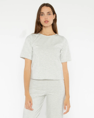 Heather Grey Ponte Knit Short Sleeve Top Extended
