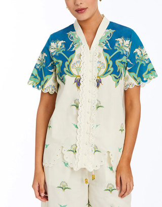 Cortez Button Down Top - Green Blue