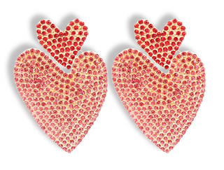 Red & Pink Double Drop Heart Crystal Earrings