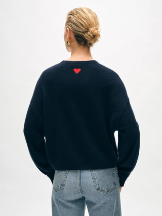 Cashmere Heart Drop Shoulder Sweater - Deep Navy