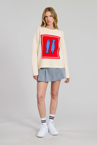 Sardine Box Sweater - Ivory / Red