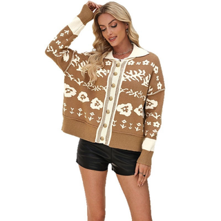 Color Block Square Neck Cardigan - Khaki