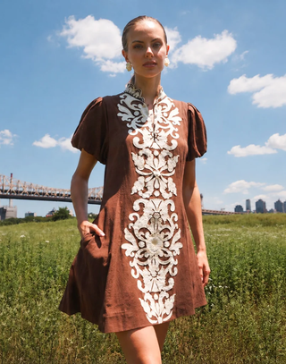 Flavia Barong Mini Dress - Chocolate
