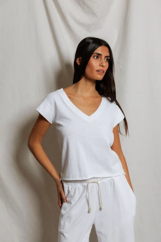 Pearl V Neck Tee - White