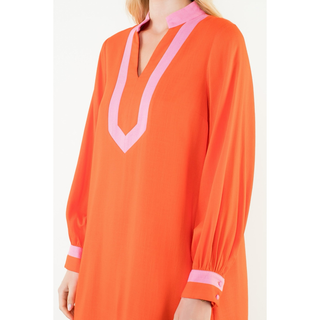Valerie - Long Sleeve Color blocked Dress - Orange / Pink