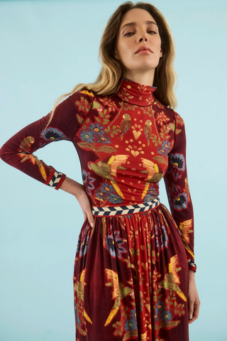 Wimberly Skirt - Birds of a Feather Maroon