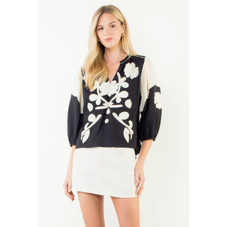 Minnie B&W Floral Top