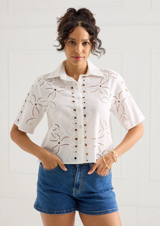 The Phoebe Shirt - White Lily Garden Eyelet