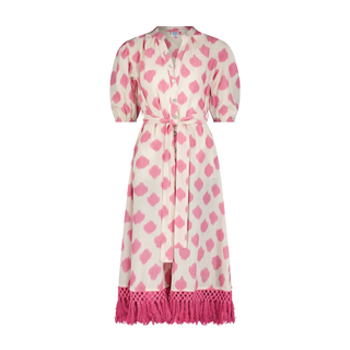 Estelle Women's Fringed Shirtdress - White Pink Ikat