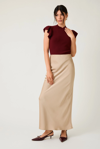 Bias Satin Midi Skirt - Champagne