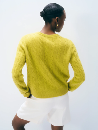 Cashmere Varsity Cable Crewneck - Citronelle