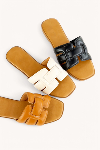 Julie - Padded Woven Strap Slip On Sandals