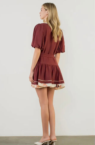 GRAHAM , Puff Sleeve Button Front Tie Waist Dress
