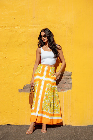 Berri Midi Skirt - Orange Blossom Print