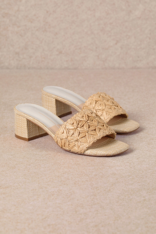 FLOWER PATTERN WOVEN RAFFIA UPPER HEEL