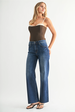 Slim Palazzo with Scissor Cut - Med Wash
