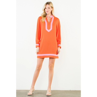 Valerie - Long Sleeve Color blocked Dress - Orange / Pink
