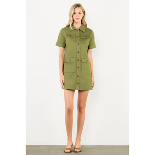 Jane -  Utility Pocket Button-Front Mini Dress