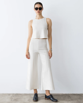 Ponte Knit Cropped Wide Leg Pant - Off-White