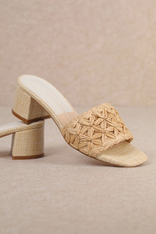 FLOWER PATTERN WOVEN RAFFIA UPPER HEEL