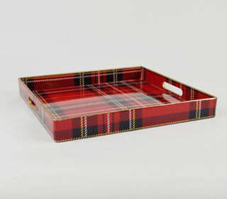 Red Plaid Square Tray