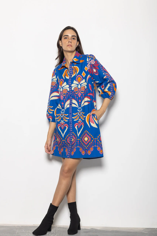 Ava Dress - Cobalt Ikat