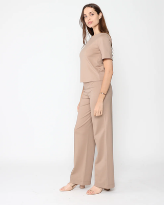Khaki Ponte Knit Short Sleeve Top Extended