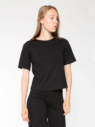 Ponte Knit Short Sleeve Top Extended - Black