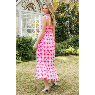 heart print maxi dress Alice Pink Red Heart Print Tiered Maxi Dress by Rose & Nancy