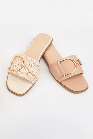 Tina Gold Tone D Buckle Strap Slip On Sandals