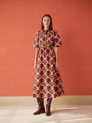 Banyan Puff Sleeve Midi Dress - Berry Vine
