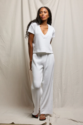 Jada Waffle V-Neck Tee - White