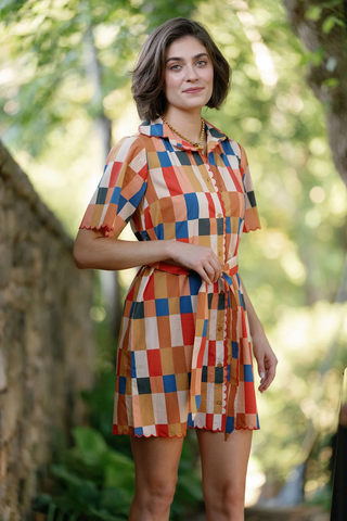 Monica Scalloped Mini Dress - Tan